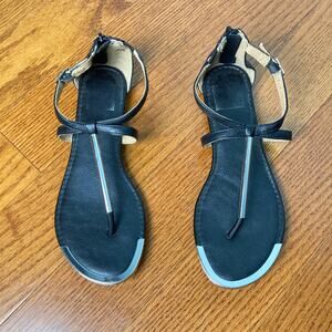 7 Labelle Black Silver Flat Sandal Slipper Flip FLop Black zip up summer